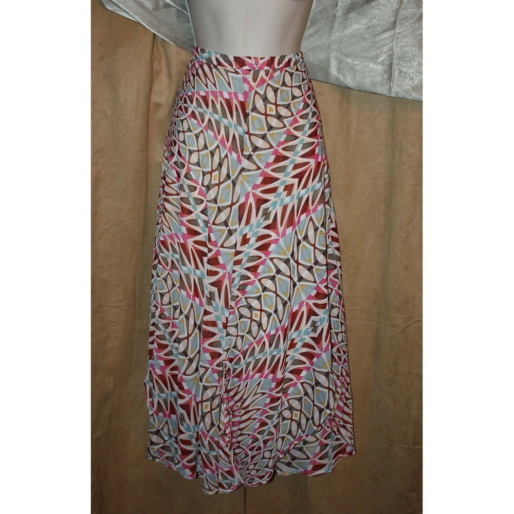 Abstract Print Multi-Colored Lined Full Skirt NEW